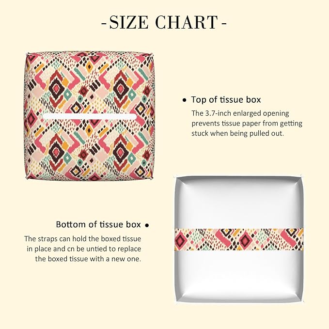 POIUBLE Tissue Box Holder Tribal Geometric Tissue Box Cover Square Leather Tissue Holder Organizer Portable Decorative Facial Paper Case for Home Office Bathroom Vanity Countertop