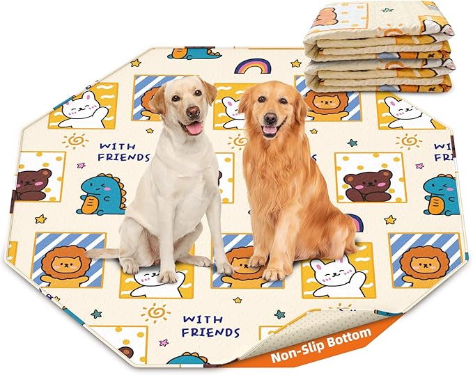PJYuCien Washable Pee Pads for Dogs 2 Pack, 67" x 26" Octagonal Non-Slip and Leak-Proof Pee Mat, Puppy Training Pads for Whelping, Playpen, Crate, Bed （24/30/36/42'' 8 Panels Pen）