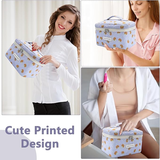 Large Makeup Bag, Cute Cosmetic Bag for Women Girls, Floral Coquette Aesthetic Toiletry Bag, Travel Make Up Organizer Bag (Sheep Print）