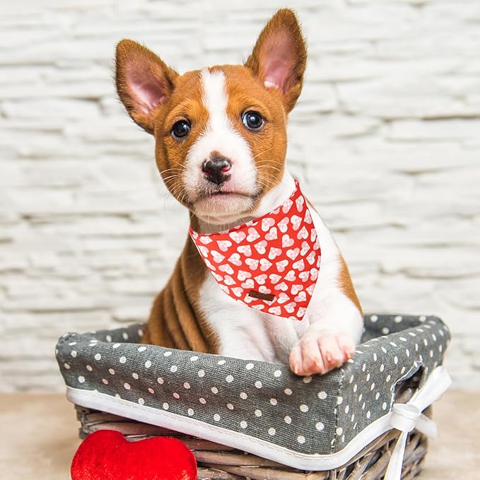 ARING PET Valentine's Dog Bandana 2 Pack-Cute Black&Red Heart Dog Triangle Bibs, Reversible Wedding Pet Scarf for Dogs and Cats