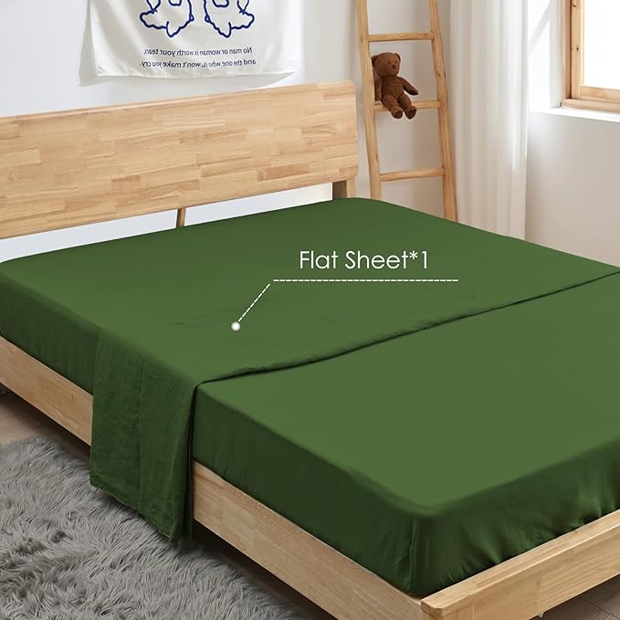 Sijo Stone Washed Organic French Linen Bed Sheet Set, GOTS Certified Organic, Best Cooling Linen Sheet Award by Sleep Foundation, 1 Flat Sheet Only (Forest, King/Cal King)