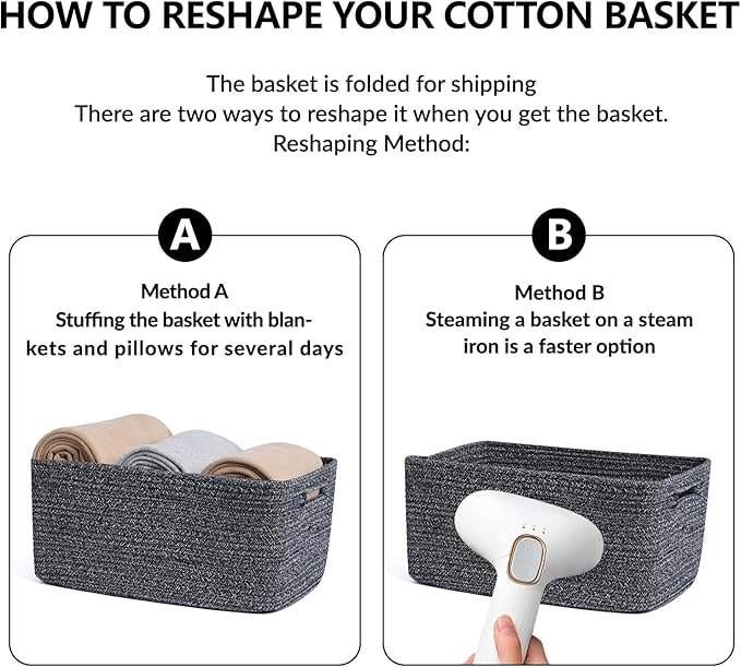MiniArk Large Storage Baskets for Shelves, Closet Organizers Bins for Clothes Blanket Towels, Baby Nursery, Toy Baskets Box, Woven Rope Baskets, 17 x 13 x 7.5”, 3 Packs Dark Gray