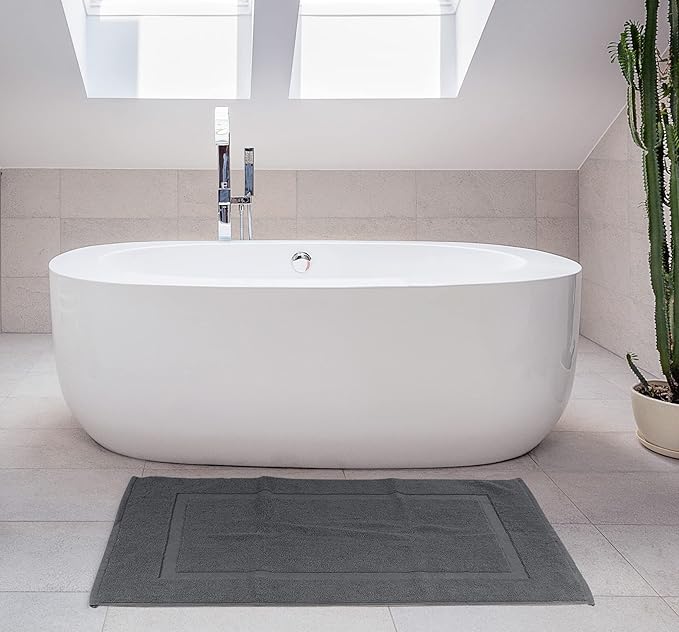 Utopia Towels Cotton Banded Rug, Bath Mats, Not a Bathroom Rug, 21 by 34 Inches, 100% Ring Spun Cotton, Highly Absorbent Shower Bathroom Floor Mat, Gray, 2 Pack