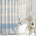 XOGUIBO Aqua Blue Shower Curtain Linen Coastal Ocean Striped Shower Curtains for Bathroom with Tassel 72 X 72