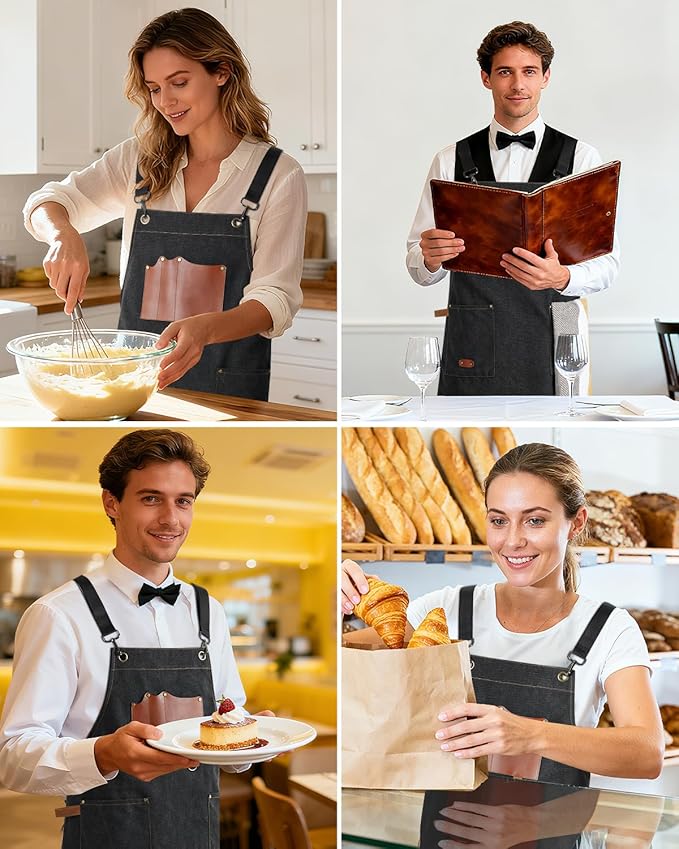 Kitchen Apron - 3 Large Pockets, Cross Back Apron With Adjustable Straps, Cooking Kitchen Chef Apron For Women And Men, Wear-Resistant & Easy To Clean.（Black）