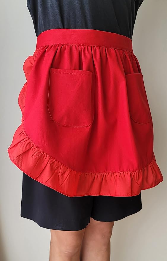 CRB Fashion Waist Apron Kitchen Cooking Restaurant Cotton Bistro Half Aprons with Pockets For Woman