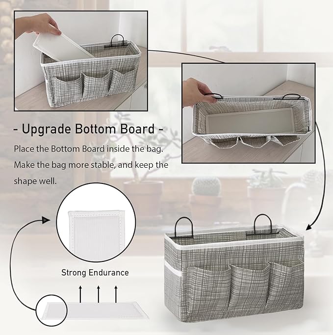 Kanrichu 2pcs 3-pockets Large Wall Hanging Organizer Bag, Linen Fabric Door Hanging Storage Baskets with Pockets, Waterproof Bin for Kitchen, Bedroom, Office, RV Camper (Stripe_2pcs)