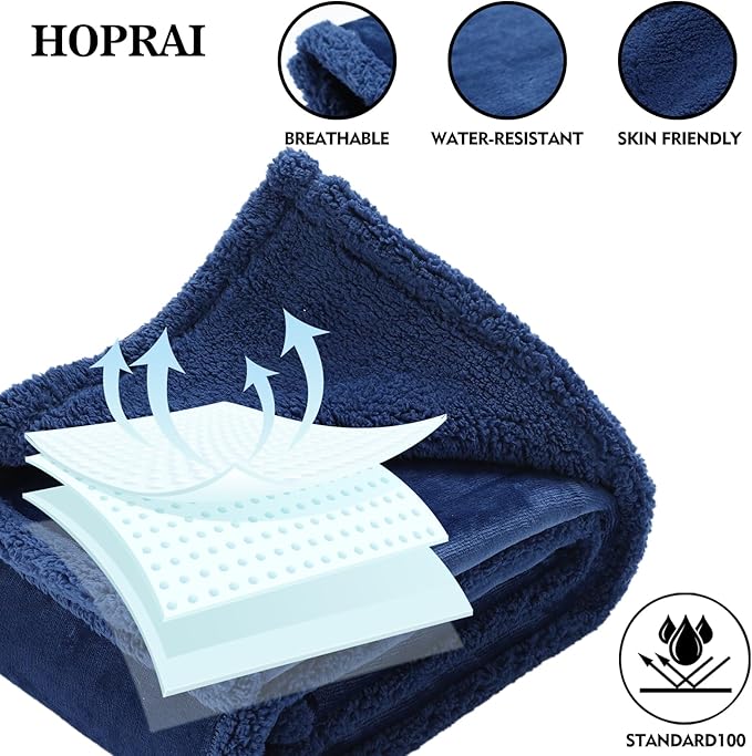HOPRAI Dog Blanket, Waterproof Reversible Sherpa Fleece Throw Blanket, Furniture Cover for Bed, Couch, Sofa Protection from Liquid Pee and Pet Fur of Puppy, Cat (Navy Blue XS20*27inches)