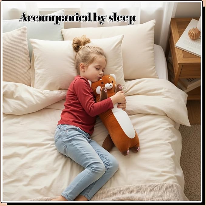 Shuoopen Red Panda Stuffed Animal Pillow - Long Red Panda Plush Toy, Super Soft Hugging Pillow for Kids & Adults, Gift for Christmas & Home Decor (60cm/23.6inch)