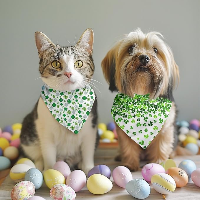 St. Patrick's Day Dog Bandana Reversible 2 Pack Small, St. Patricks Day Pet Bandanas for Dogs Lucky Shamrock Adjustable Triangle Holiday Scarves for Small Medium Boy Girl Dogs