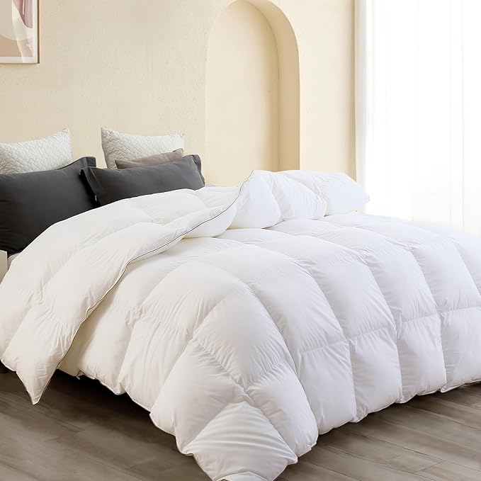 SNOWMAN Premium Down Comforter King Size, Luxurious All Season Duvet Insert with Cotton Blended Fabric, 3D Baffle Box Design Hotel Bedding Comforter (White,106"x90")