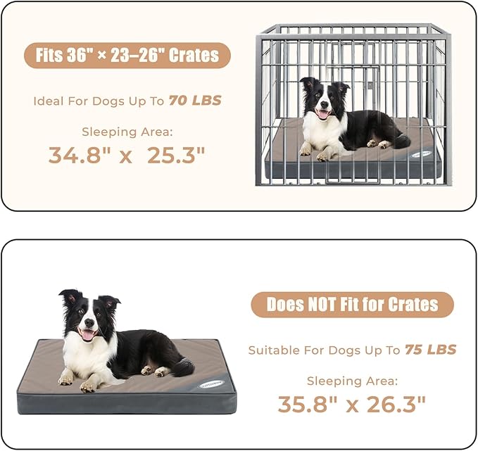 OUPEIWAWA Orthopedic Outdoor Waterproof Dog Beds for Medium Dogs, Washable Pet Bed with Egg Crate Foam Pet Bed Mat for Crate and Removable Oxford Fabric Cover,36"x 26",Beige
