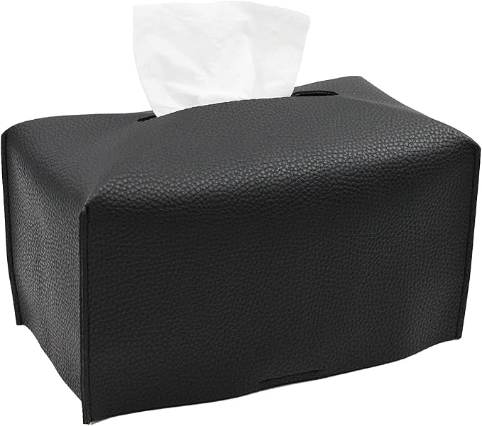 Livelab Tissue Box Cover, Modern Decorative PU Leather Rectangular Tissue Box Case Organizer Holder for Vanity Countertop, Night Stands, Livingroom, Office Desk & Car 9.5X5X5'' | Black
