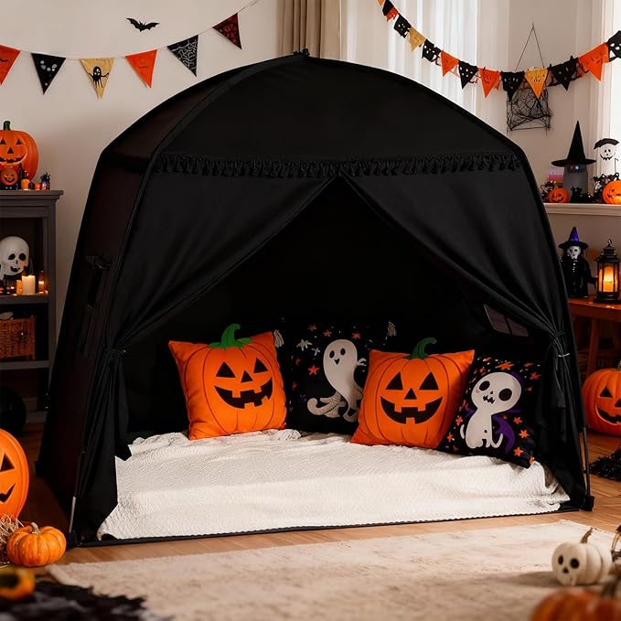 Sumbababy Large Teepee Tent for Kids: with Star Lights - Tent for Toddler Indoor Kids Teepee Tent for Boys & Girls - Toddler Play Tent Inside Canopy Bed for Playroom Gift Toys (All-Black)