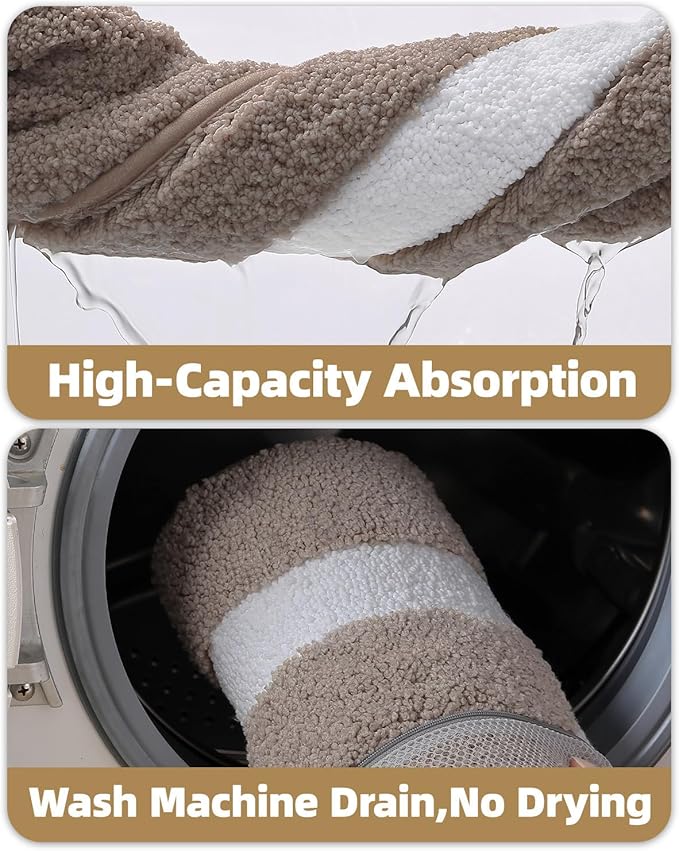 Color&Geometry Bathroom Rugs, Water Absorbent and Quick Dry Microfiber Bath Rugs-24"x36", Non-Slip, Machine Washable, Extra Soft Plush Bath Mats for Bathroom, Laundry Room, Dark Beige White