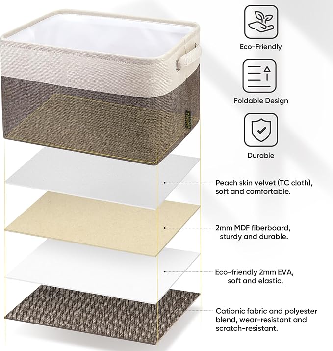 BALEINE 1 Pack Fabric Storage Bins for Shelves, Linen Storage Baskets for Organizing, Decorative Closet Bins for Clothes, Home (Brown, 15''x11''x9.5'')
