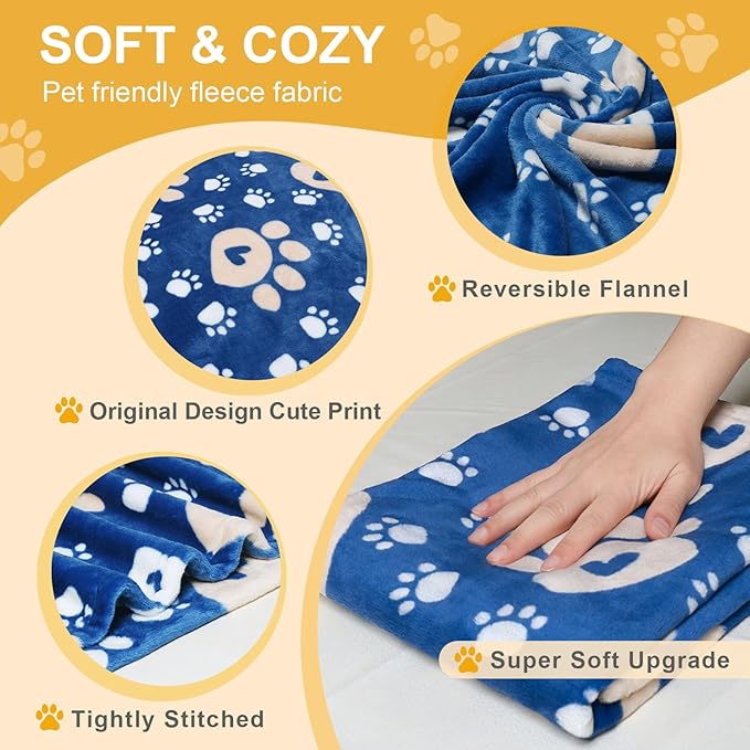 Gowyeg Dog Blanket, Soft Fleece Dog Blankets for Small Medium Dogs, Fluffy Flannel Pet Cat Puppy Blanket Mat Cover for Bed Couch, Cute Paw Print Throw Blanket for Dogs, Blue, 40"X30"