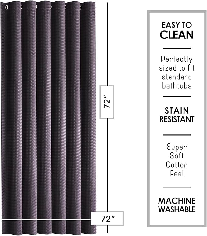 Clara Clark Purple Shower Curtain - Hotel Quality Waffle Fabric Bath Curtain 72x72, Heavy Duty Waterproof Shower Curtains for Bathroom