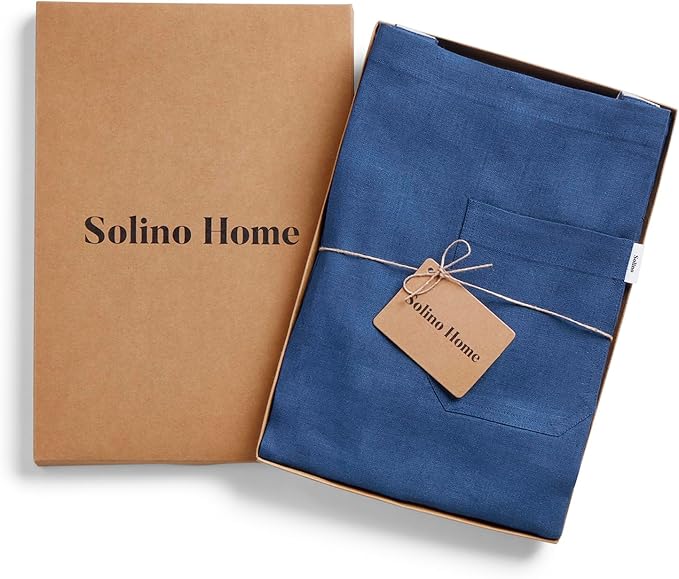 Solino Home Linen Bib Apron for Men & Women - 33 x 30 Inch Kitchen Apron with Front Pockets - Handcrafted from European Flax
