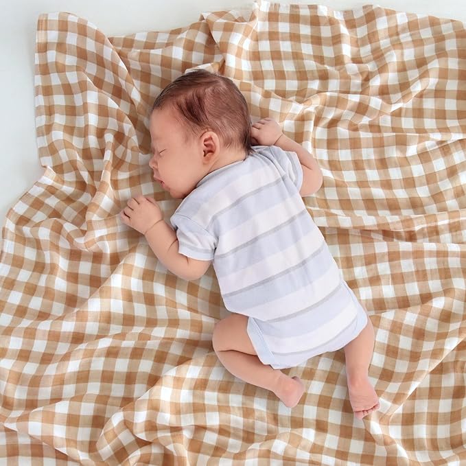 LifeTree Baby Swaddle Blankets, Boys Girls Muslin Swaddling Wrap Receiving Blanket for Newborn, 70% Viscose from Bamboo and 30% Cotton, Large 47" x 47", Deer and Checkered