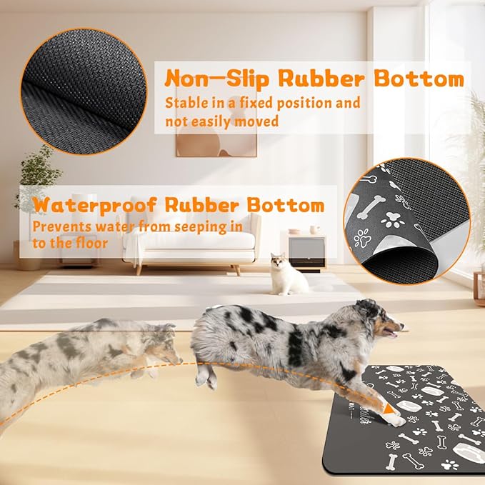 Pet Feeding Mat - Absorbent Dog Food Mat for Floors Waterproof，Dog Cat Placemat Mat for Food and Water Bowls - No Stains No Sliding Quick Dry Water Eating Dish Mat