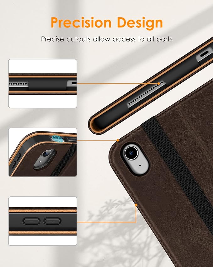 DTTO for iPad (A16) 11th Generation Case 11 Inch 2025, iPad 10th Generation Case 10.9 Inch 2022, Premium Leather Business Folio Stand Cover with Pencil Holder - Auto Wake/Sleep, Dark Brown