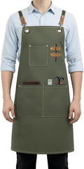 Canvas Work Apron for Men Women with 3 Pockets Heavy Duty Crossback Kitchen Chef Aprons for Cooking Grilling Barista