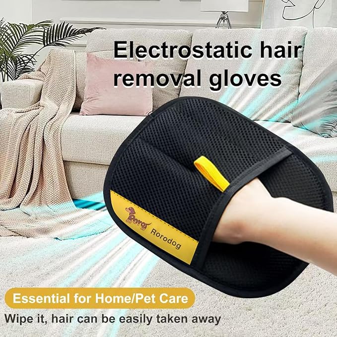 Rorodog 2-PCS Pet Hair Remover Gloves with A Hair/Lint Removal Tool, Reusable Magic Brush Pet Hair Removal Glove for Dogs & Cats, Remove Dog/Cat Hair from Couch, Carpet, Car Seat.
