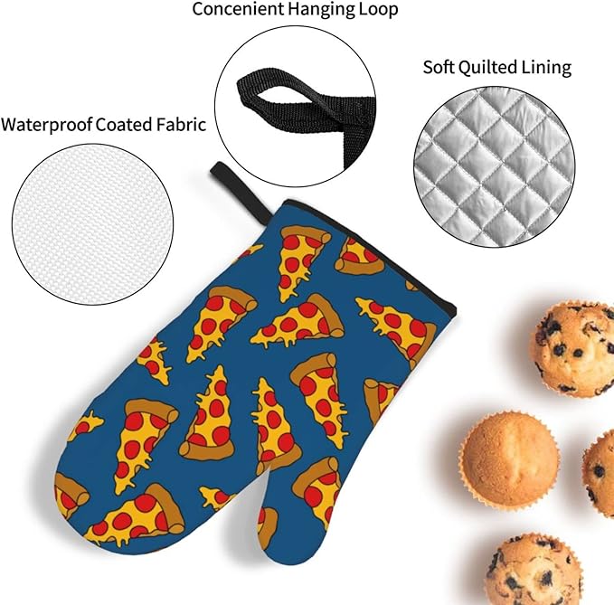 Cute Pizza Oven Mitts and Pot Holders Set of 4, Oven Mittens and Potholders Heat Resistant Gloves for Kitchen Cooking Baking Grilling BBQ
