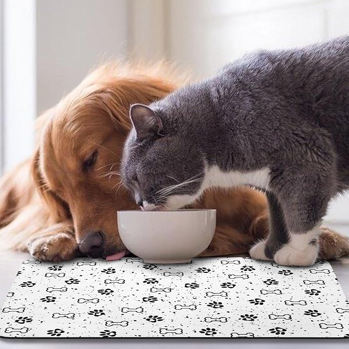 Dog Food Mats,Cat Absorbent Water Bowl Feeding Mats Pet Placemats for Food and Water Spot 17 * 30 inch
