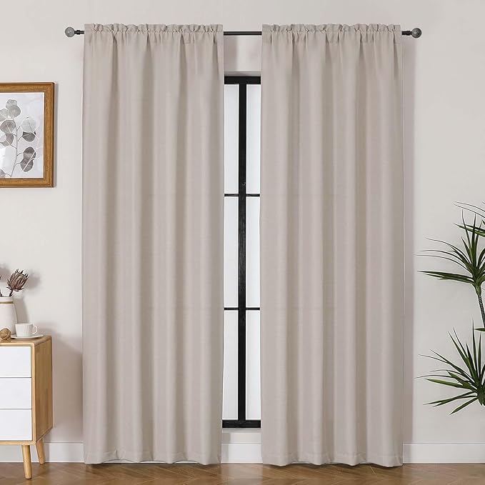 Lecloud Bessie Khaki Curtains for Living Room 84 Inches Long 2 Panels, Airy Privacy Light Filtering Curtain Drapes, Faux Linen Textured Rod Pocket Curtains for Bedroom Dining Room, Each 40 W x 84 L