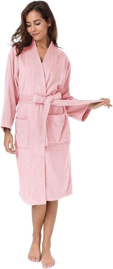 SIORO Women Terry Cloth Bath Robes with Pockets, Soft Long Cotton plush Kimono Wrap Bathrobe, Spa, Fuzzy Female nightgrown