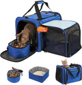 Cat Carrier with Litter Box, Expandable Cat Travel Carrier for Car with Bowl, Collapsible Pet Carrier for Car Travel with Lockable Zippers, Soft Sided Pet Carrier for Cats/Puppies up to 20 lbs, Blue