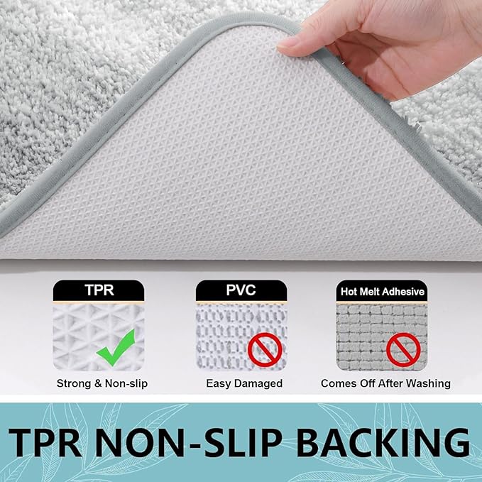Arotive Microfiber Bathroom Rugs, Shaggy Soft and Absorbent Bath Rug, Non-Slip, Thick Plush Machine Washable Dry Bath Mats for Bathroom, Tub and Shower, 59x17, Light Grey, Rectangular