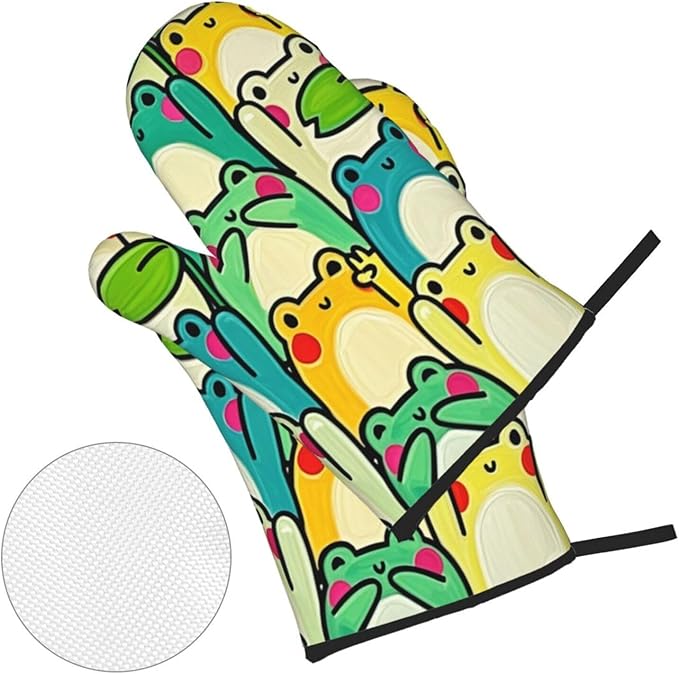 4 Pieces Flowers Oven Mitts and Pot Holder Set Floral Oven Gloves and Hot Pads Pot Holders for Farmhouse Kitchen Accessories and Decoration (Frog)