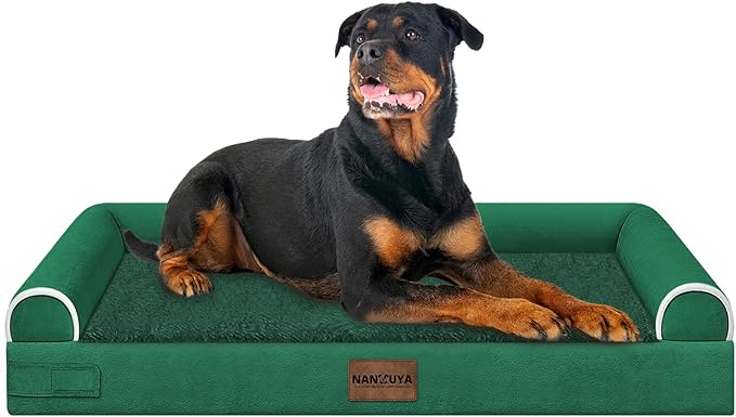 NANUYA Large Dog Bed Orthopedic Washable: Beds Bolster XXL Bed Big XLarge Dogs Egg Crate Foam Sofa Couch Waterproof Removable Cover - Emerald