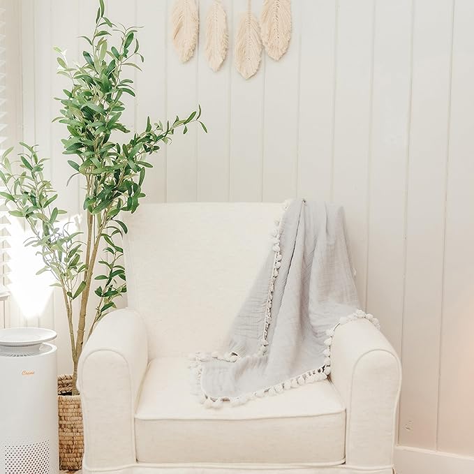Crane Baby Muslin Swaddle Blanket, Soft Cotton Lightweight Nursery and Stroller Blanket for Baby Boys & Girls, Moonstone, 30" x 40"