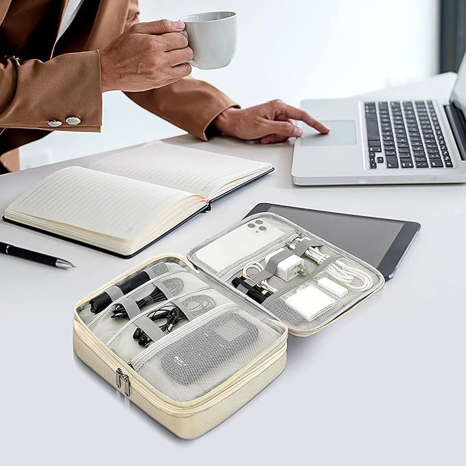 OliviaLiving Electronics Travel Organizer, Double Layer Cable Organizer Bag Waterproof Electronics Accessories Storage Bag for Charger, Phone, Power Bank, Hard Drive, Cord, Tablet