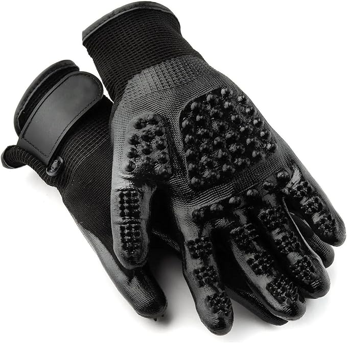 Lumova Pet Grooming Glove – Patented Rubber-Massage Shedding Bath & Hair Remover for Dogs, Cats & Livestock – Lightweight, Flexible, Secure Fit (Cyan&Black)