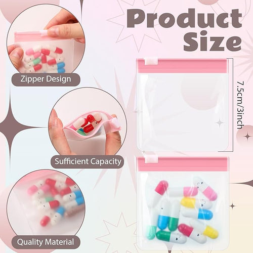 24 Pieces Pill Pouch Bags Zippered Pill Pouch Set Reusable Translucent Medicine Organizer Self Sealing Medicine Bag Travel Plastic Pill Bags with Slide Lock Pill Baggies for Pills (Light Pink)