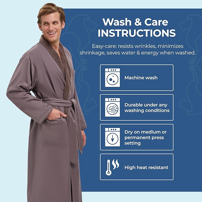 MONARCH Unisex Plush Lined Microfiber Bath Robe - Soft Shell with Polyester Lining, Resort-Grade Hotel & Spa Robe with Pocket