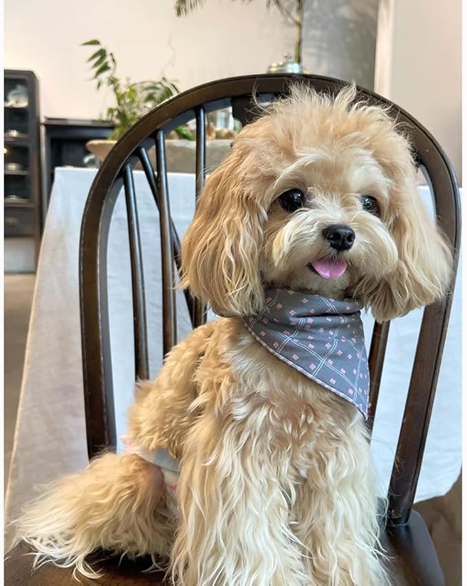 Pemilosci Double Layers Two Tones Dog Cotton Square Bandana Bibs Scarf Kerchief for Small Medium Dogs Boy or Girl - DCB04 P&P