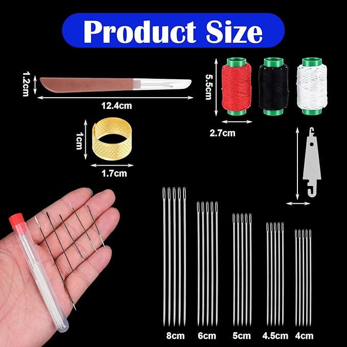 YBEATY 37PCS Sewing Tool Set Big Eye Stainless Steel Hand Sewing Needles Kit Portable Threader Punch Needle Kit Repair Tools for Beginners Daily Use DIY Handcraft