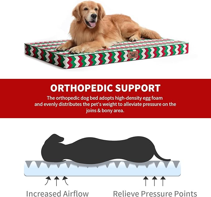 Tail Stories Orthopedic Dog Bed for Large Dogs, Big Waterproof Dog Bed Washable Pet Bed for Large Sized Dogs with Egg Crate Foam Pet Bed Mat, Removable Oxford Cooling Cover, Stripe