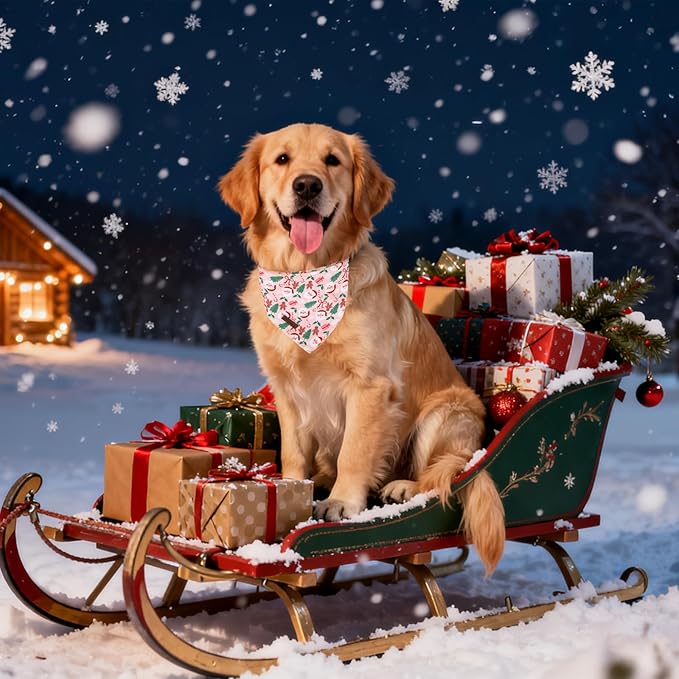 UP URARA PUP Christmas Dog Bandana–Christmas Red & Green Plaid Triangle Scarf for Small Medium Large Dogs, Soft Cotton Pet Bib for Winter & New Year, Adjustable Dog Kerchief