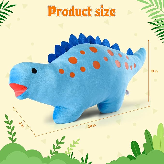 BB FUN HOUSE Dinosaur Pillow Plush, Stuffed Animal Birthday Gift Dino Decorative Throw Pillow for Kids Teens Adult Room Decor Soft Plushie Toy, Blue