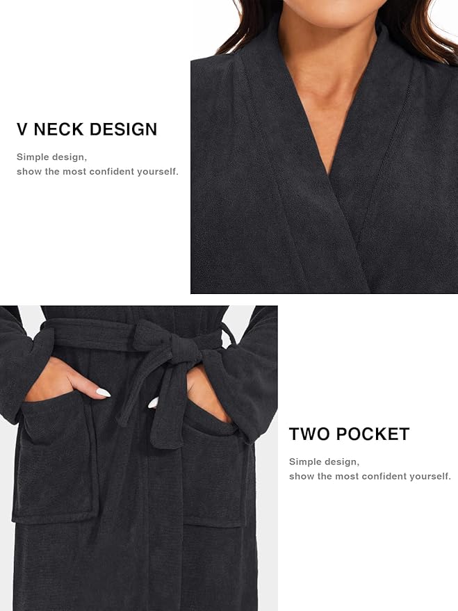 Knuffnee Women Bath Robes Terry Cloth Towel Robe Knee Length Bathrobe with Pockets