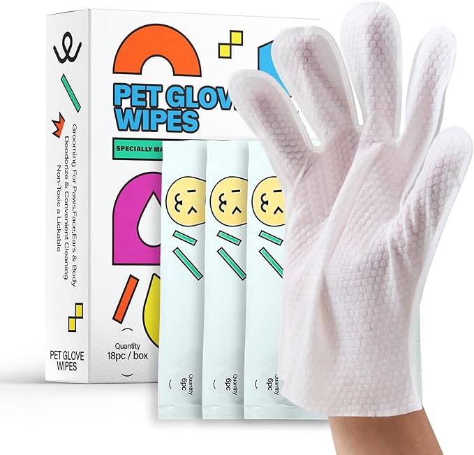 Wagsage Pet Glove Wipes for Dogs and Cats, Cleaning & Deodorizing Grooming Gloves for Daily Care and Traveling, Dog Wipes Washing Gloves Rinse Free, 18 PCS
