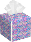 POIUBLE Tissue Box Holder Mermaid Scales Tissue Box Cover Square Leather Tissue Holder Organizer Portable Decorative Facial Paper Case for Home Office Bathroom Vanity Countertop