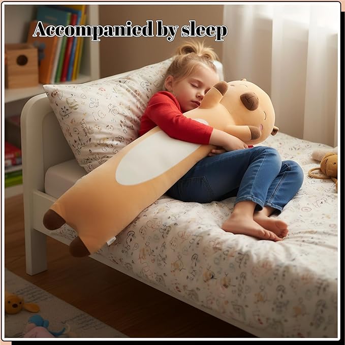 Shuoopen Long Capybara Plush Body Pillow Giant Stuffed Animal Soft Kids Sleeping Pillow, Kawaii Cute Capybara Plushies for Girls Boys Birthday (Brown,110cm/43.3inch)